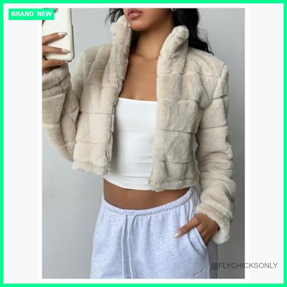 Faux Fur Cropped Jacket Long Sleeve Winter Outerwear - Picture 5 of 6
